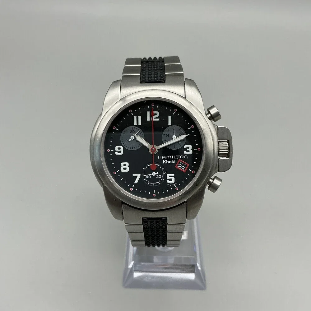 Hamilton Khaki Mens Watch 36mm Chronograph 6313 Black Dial New Battery 7